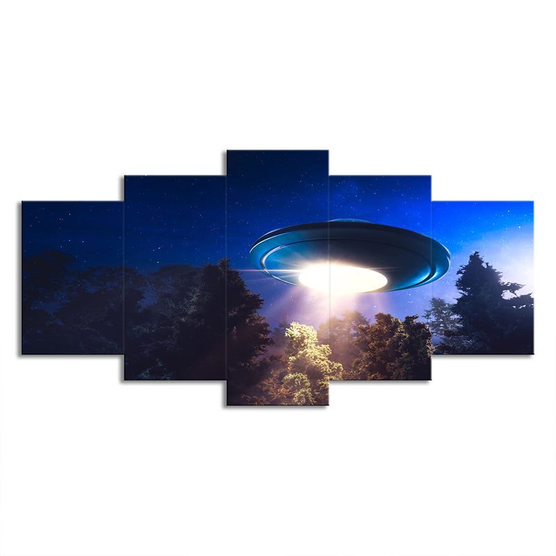 Kids Alien Flying Saucer Canvas Art Dark Blue Multi-Piece Wall Decor for Bedroom Clearhalo 'Art Gallery' 'Canvas Art' 'Kids' Arts' 1704190