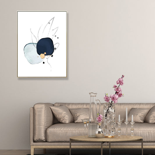 Nordic Watercolor Stones Drawing Canvas Blue and White Abstract Wall Art for Room Clearhalo 'Arts' 'Canvas Art' 1704202