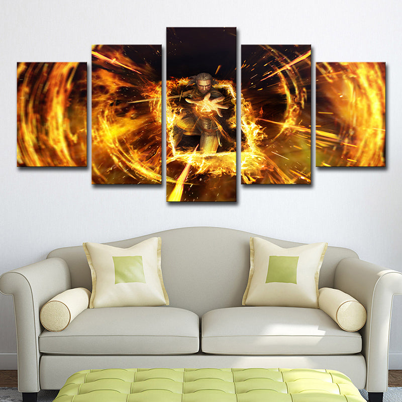 Yellow Gwent Witcher Art Print Game Scene Kids Multi-Piece Wall Decor for Bedroom Clearhalo 'Art Gallery' 'Canvas Art' 'Kids' Arts' 1704254