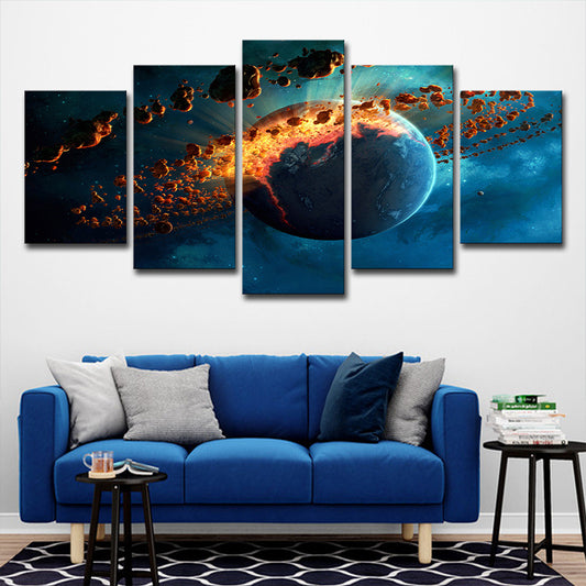 Science Fiction Planet Explosion Canvas Living Room Wall Art in Blue, Multi-Piece Blue Clearhalo 'Art Gallery' 'Canvas Art' 'Kids' Arts' 1704299