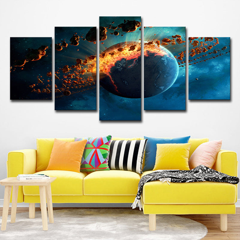 Science Fiction Planet Explosion Canvas Living Room Wall Art in Blue, Multi-Piece Clearhalo 'Art Gallery' 'Canvas Art' 'Kids' Arts' 1704300