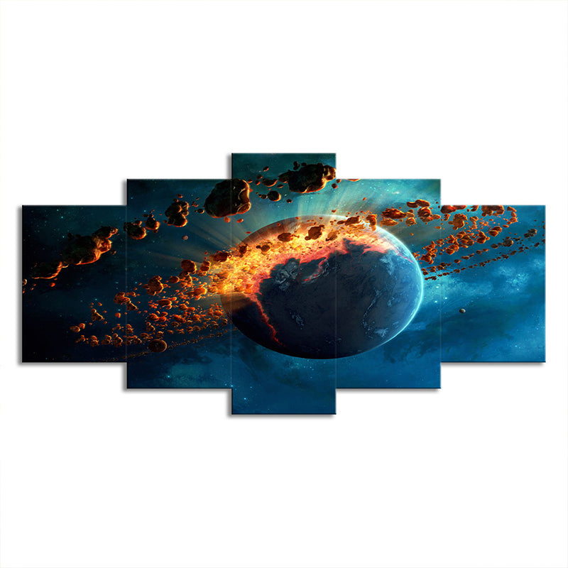 Science Fiction Planet Explosion Canvas Living Room Wall Art in Blue, Multi-Piece Clearhalo 'Art Gallery' 'Canvas Art' 'Kids' Arts' 1704302