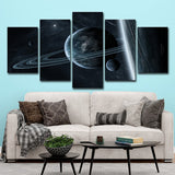 Cosmic Ringed Planet Canvas Wall Art Science Fiction Multi-Piece Wall Decor in Black Black