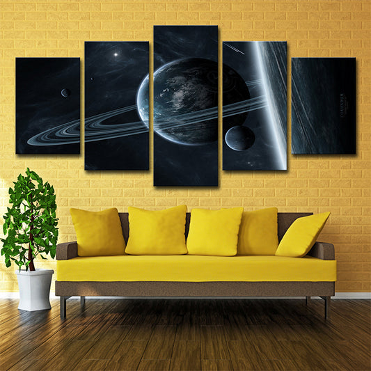 Cosmic Ringed Planet Canvas Wall Art Science Fiction Multi-Piece Wall Decor in Black Clearhalo 'Art Gallery' 'Canvas Art' 'Kids' Arts' 1704307