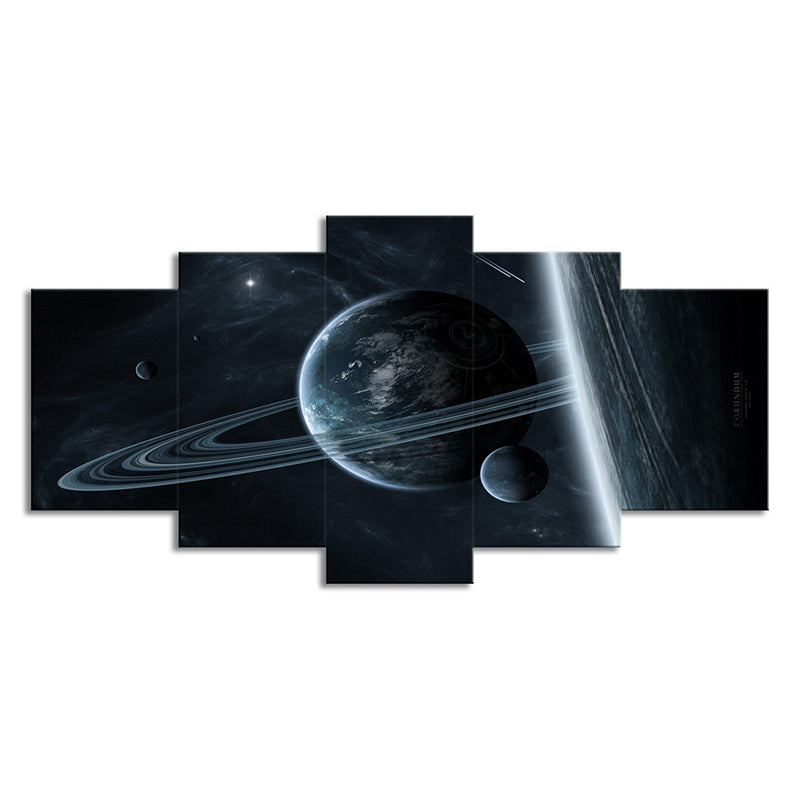 Cosmic Ringed Planet Canvas Wall Art Science Fiction Multi-Piece Wall Decor in Black Clearhalo 'Art Gallery' 'Canvas Art' 'Kids' Arts' 1704309