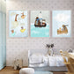 Pastel Cartoon Wall Art Animals in Their Sailing Boat Drawing Canvas Print for Kids Room Clearhalo 'Art Gallery' 'Canvas Art' 'Kids' Arts' 1704327