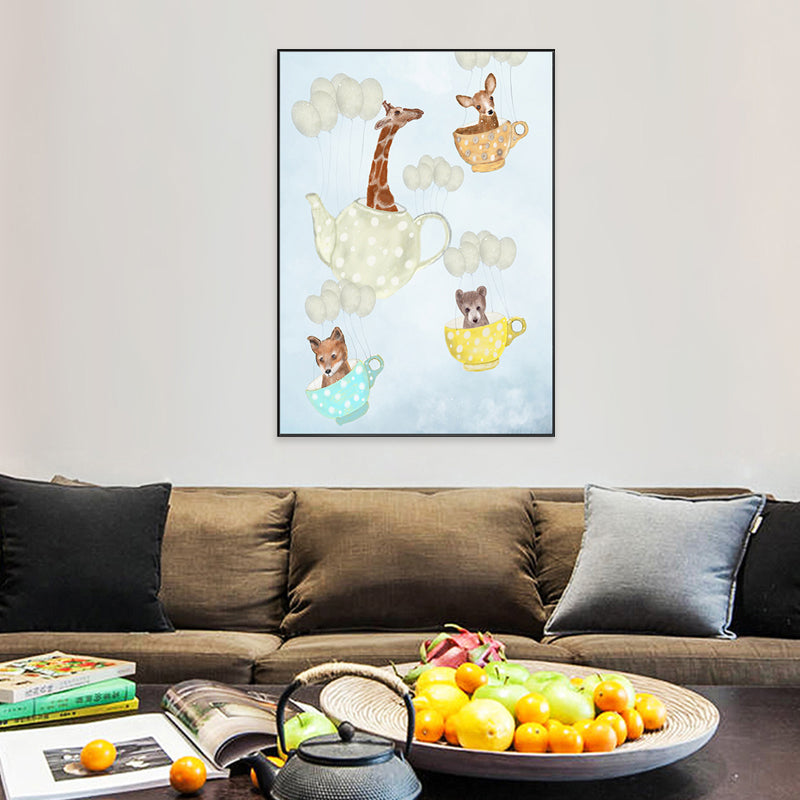 Pastel Cartoon Wall Art Animals in Their Sailing Boat Drawing Canvas Print for Kids Room Yellow Clearhalo 'Art Gallery' 'Canvas Art' 'Kids' Arts' 1704328