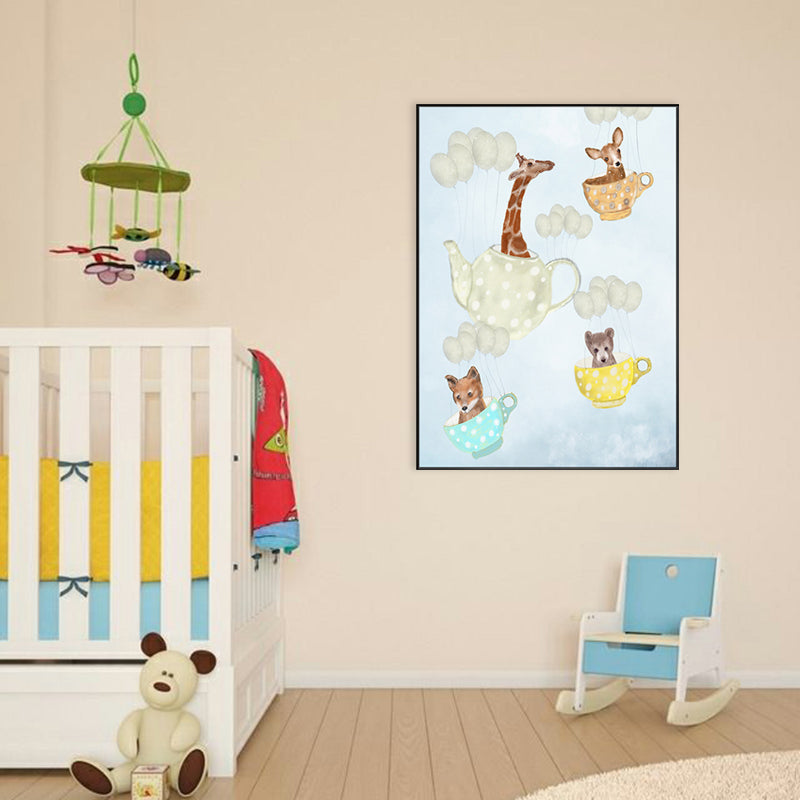 Pastel Cartoon Wall Art Animals in Their Sailing Boat Drawing Canvas Print for Kids Room Clearhalo 'Art Gallery' 'Canvas Art' 'Kids' Arts' 1704329