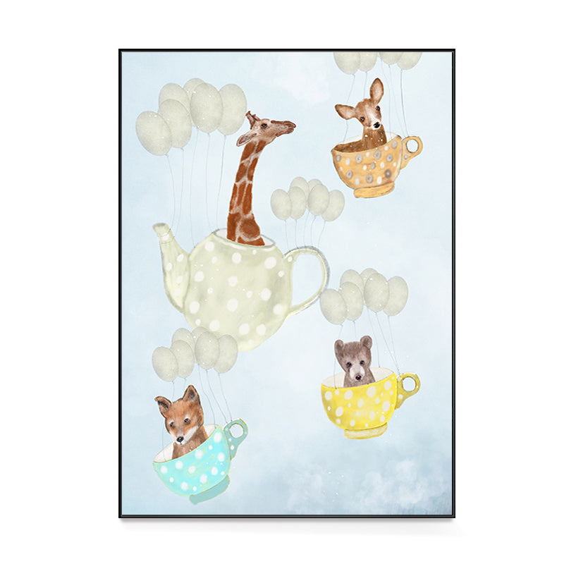 Pastel Cartoon Wall Art Animals in Their Sailing Boat Drawing Canvas Print for Kids Room Clearhalo 'Art Gallery' 'Canvas Art' 'Kids' Arts' 1704331