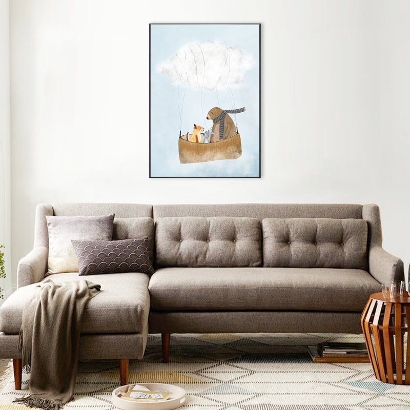 Pastel Cartoon Wall Art Animals in Their Sailing Boat Drawing Canvas Print for Kids Room Clearhalo 'Art Gallery' 'Canvas Art' 'Kids' Arts' 1704336