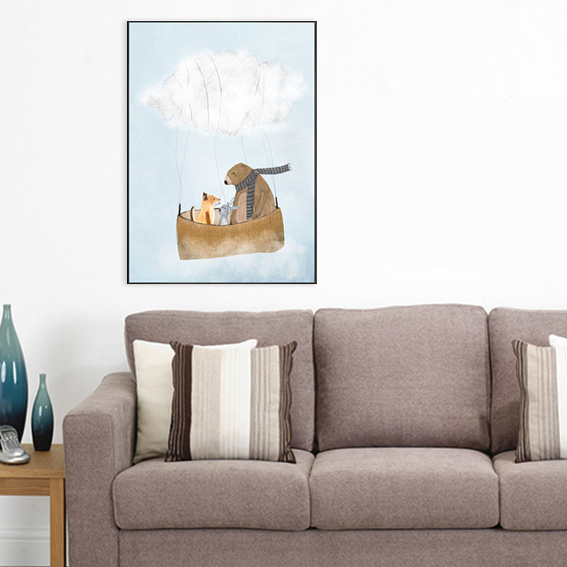 Pastel Cartoon Wall Art Animals in Their Sailing Boat Drawing Canvas Print for Kids Room Clearhalo 'Art Gallery' 'Canvas Art' 'Kids' Arts' 1704337