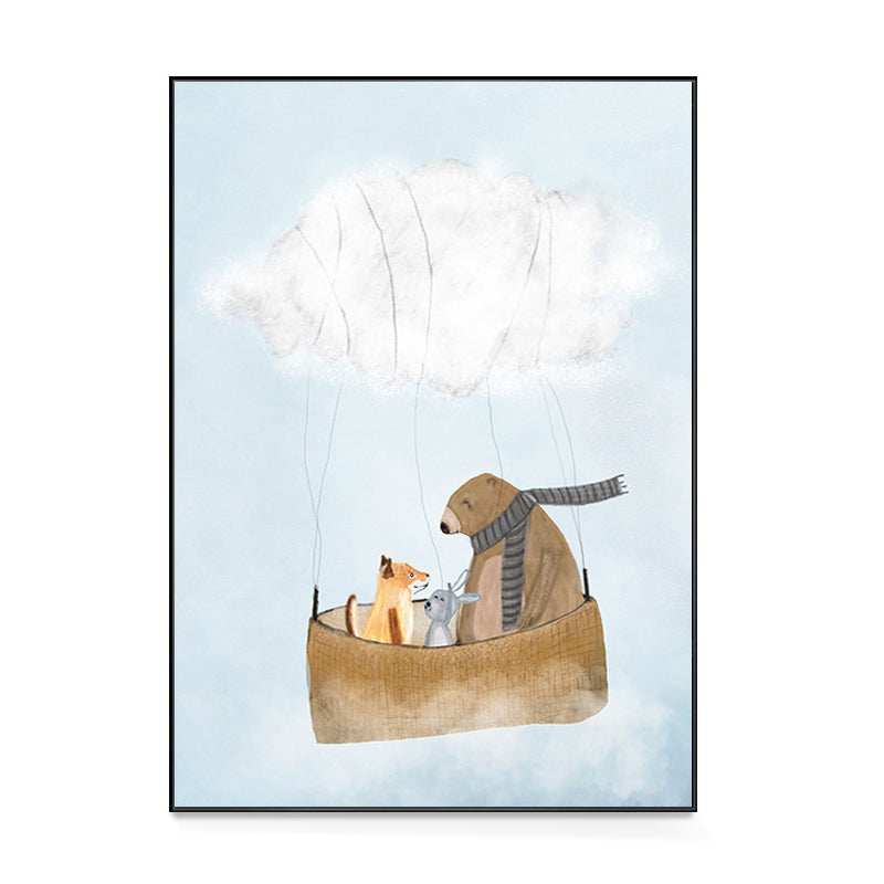 Pastel Cartoon Wall Art Animals in Their Sailing Boat Drawing Canvas Print for Kids Room Clearhalo 'Art Gallery' 'Canvas Art' 'Kids' Arts' 1704338