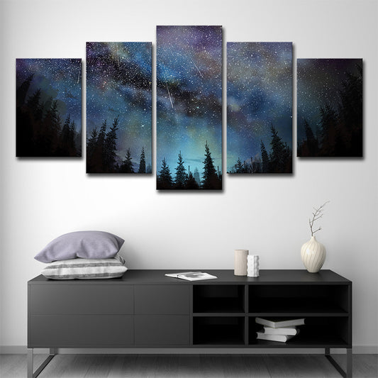 Blue Forest Starry Sky Canvas Nature Scenery Modernist Multi-Piece Wall Art Decor Blue Clearhalo 'Art Gallery' 'Canvas Art' 'Kids' Arts' 1704357