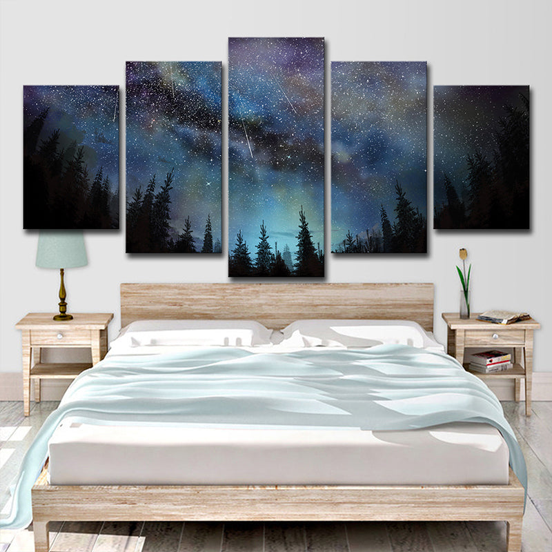 Blue Forest Starry Sky Canvas Nature Scenery Modernist Multi-Piece Wall Art Decor Clearhalo 'Art Gallery' 'Canvas Art' 'Kids' Arts' 1704358