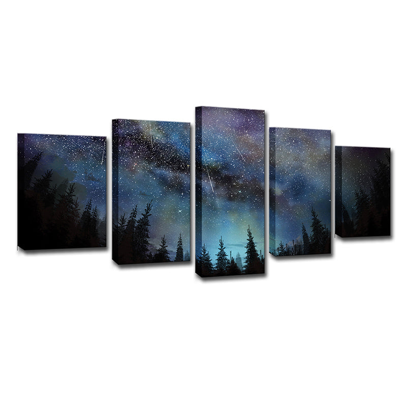 Blue Forest Starry Sky Canvas Nature Scenery Modernist Multi-Piece Wall Art Decor Clearhalo 'Art Gallery' 'Canvas Art' 'Kids' Arts' 1704360