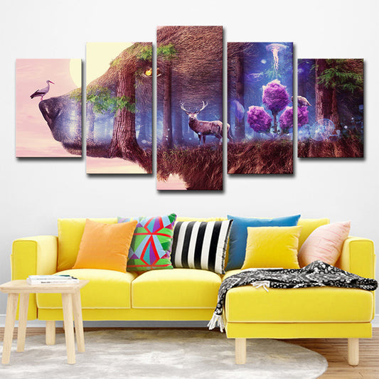 Purple Deer and Wolf Canvas Multi-Piece Modern Style Sitting Room Wall Art Purple Clearhalo 'Art Gallery' 'Canvas Art' 'Contemporary Art Gallery' 'Modern' Arts' 1704371