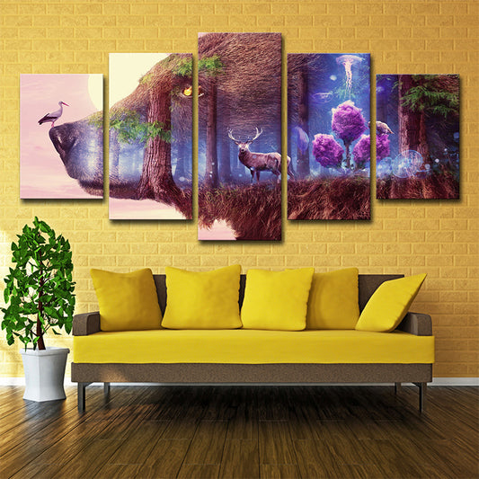 Purple Deer and Wolf Canvas Multi-Piece Modern Style Sitting Room Wall Art Clearhalo 'Art Gallery' 'Canvas Art' 'Contemporary Art Gallery' 'Modern' Arts' 1704373
