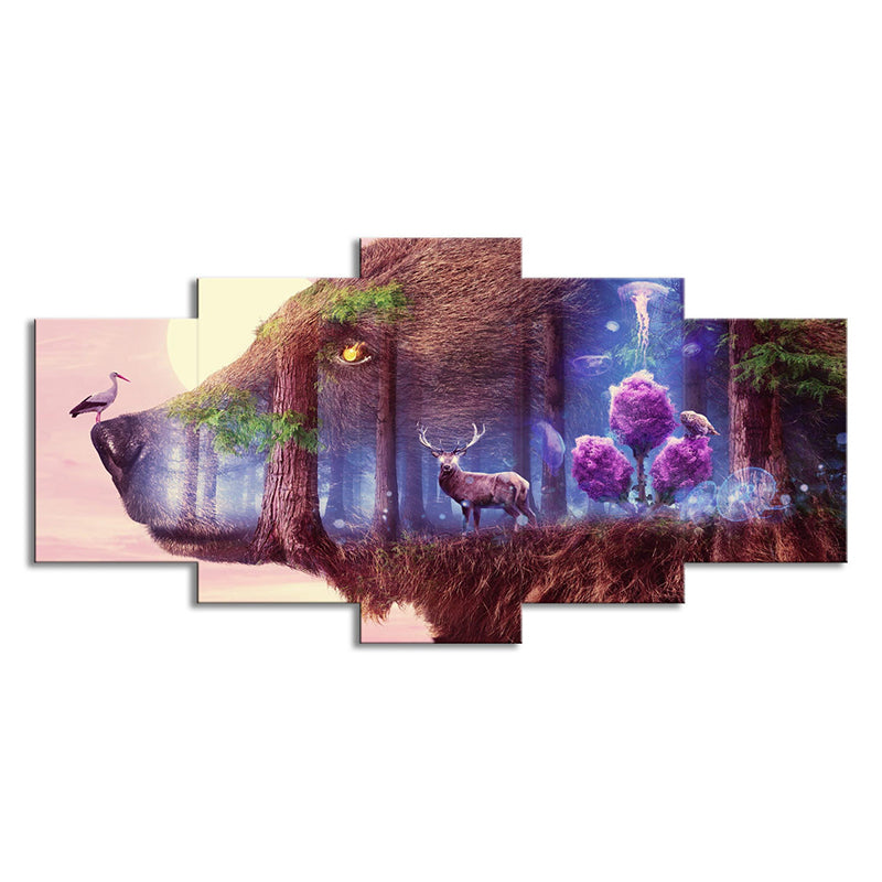 Purple Deer and Wolf Canvas Multi-Piece Modern Style Sitting Room Wall Art Clearhalo 'Art Gallery' 'Canvas Art' 'Contemporary Art Gallery' 'Modern' Arts' 1704374