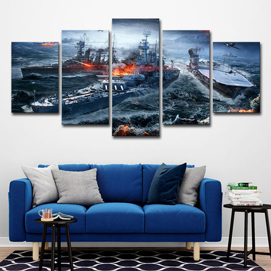 Modern Game Scene Warship Canvas Blue Multi-Piece Wall Art Print for Boys Bedroom Clearhalo 'Art Gallery' 'Canvas Art' 'Contemporary Art Gallery' 'Modern' Arts' 1704380