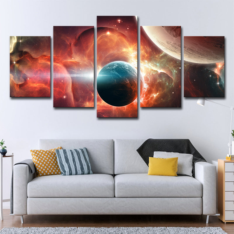 Cool Space Nebula Canvas Wall Art for Boys Bedroom, Orange and Blue, Multi-Piece Orange Clearhalo 'Art Gallery' 'Canvas Art' 'Kids' Arts' 1704392