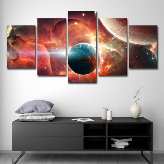 Cool Space Nebula Canvas Wall Art for Boys Bedroom, Orange and Blue, Multi-Piece Clearhalo 'Art Gallery' 'Canvas Art' 'Kids' Arts' 1704393
