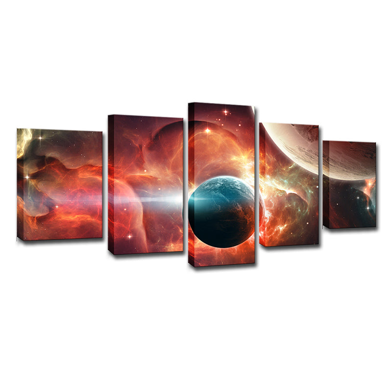 Cool Space Nebula Canvas Wall Art for Boys Bedroom, Orange and Blue, Multi-Piece Clearhalo 'Art Gallery' 'Canvas Art' 'Kids' Arts' 1704395