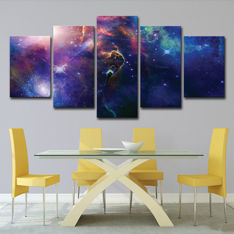Sci-Fi Space Nebula Art Print Dark Blue Multi-Piece Canvas for Childrens Bedroom Dark Blue Clearhalo 'Art Gallery' 'Canvas Art' 'Kids' Arts' 1704406