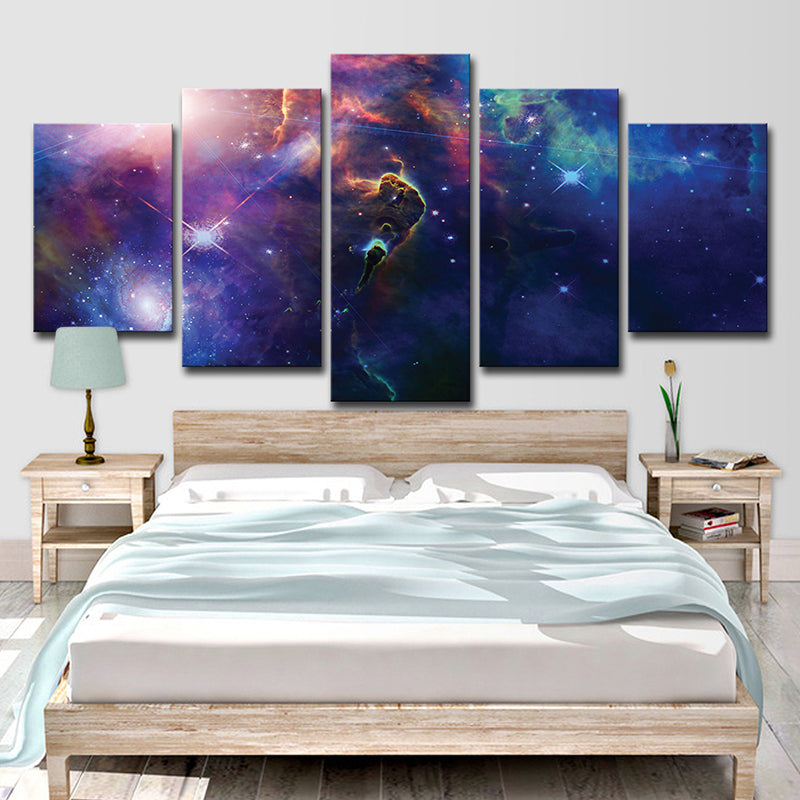 Sci-Fi Space Nebula Art Print Dark Blue Multi-Piece Canvas for Childrens Bedroom Clearhalo 'Art Gallery' 'Canvas Art' 'Kids' Arts' 1704407