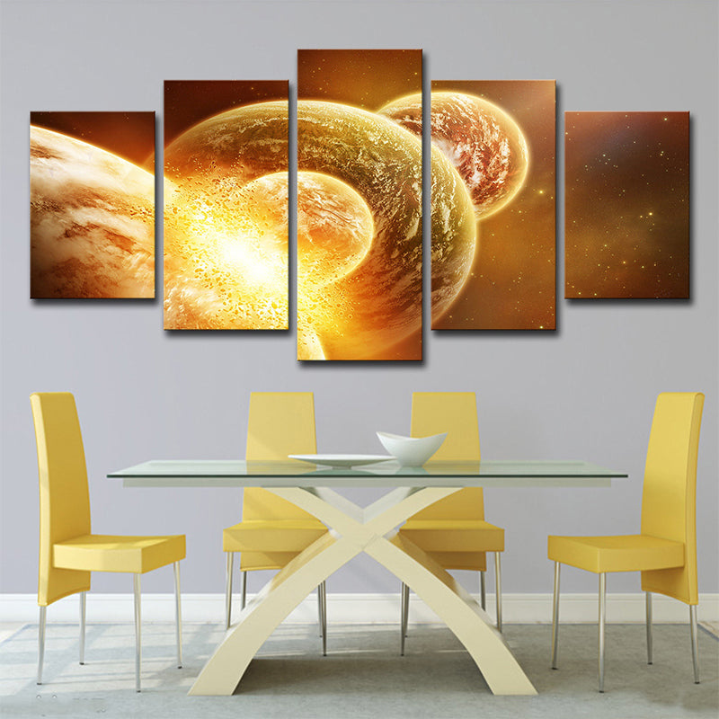 Gold Planets Wall Art Outer Space Sci-Fi Multi-Piece Canvas Print for Dining Room Gold Clearhalo 'Art Gallery' 'Canvas Art' 'Kids' Arts' 1704413