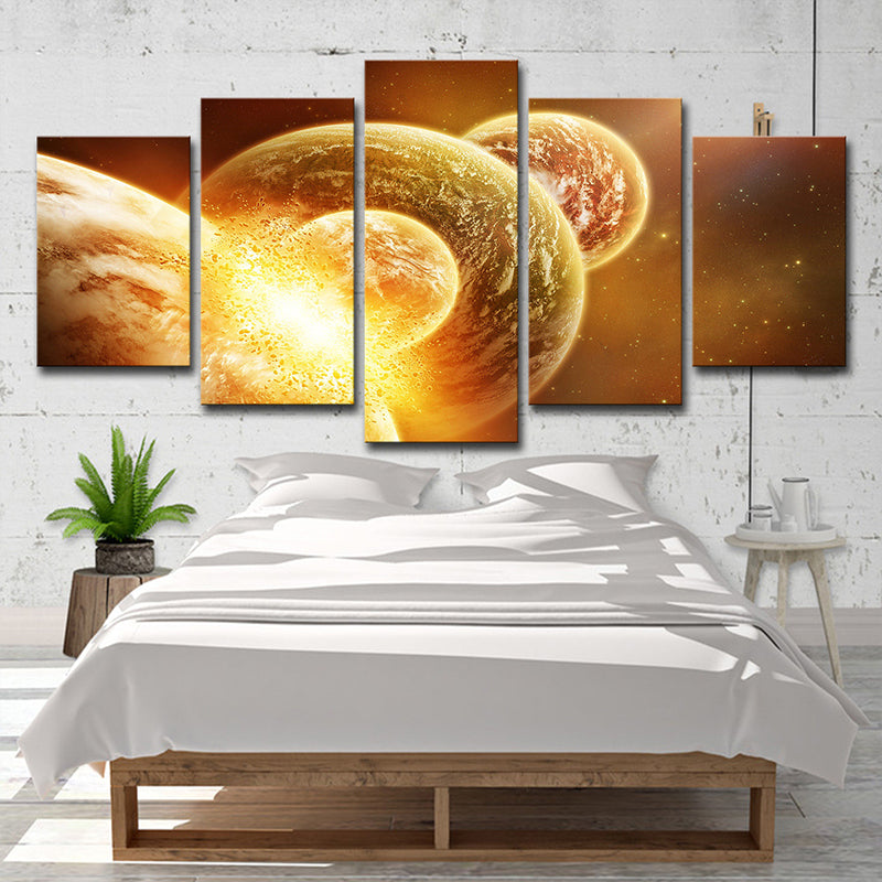 Gold Planets Wall Art Outer Space Sci-Fi Multi-Piece Canvas Print for Dining Room Clearhalo 'Art Gallery' 'Canvas Art' 'Kids' Arts' 1704414