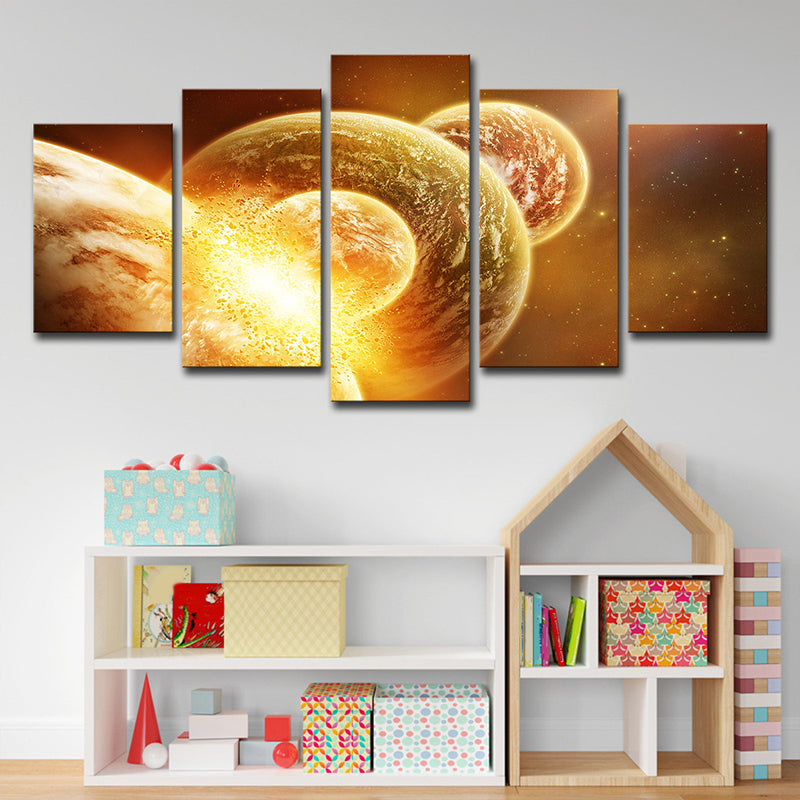 Gold Planets Wall Art Outer Space Sci-Fi Multi-Piece Canvas Print for Dining Room Clearhalo 'Art Gallery' 'Canvas Art' 'Kids' Arts' 1704415