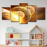 Gold Planets Wall Art Outer Space Sci-Fi Multi-Piece Canvas Print for Dining Room