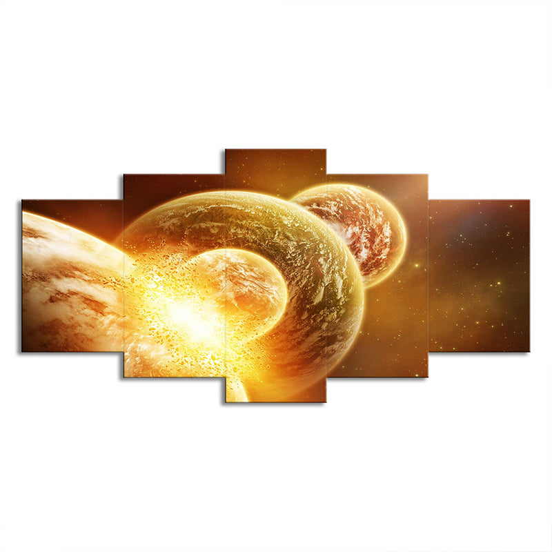 Gold Planets Wall Art Outer Space Sci-Fi Multi-Piece Canvas Print for Dining Room Clearhalo 'Art Gallery' 'Canvas Art' 'Kids' Arts' 1704416