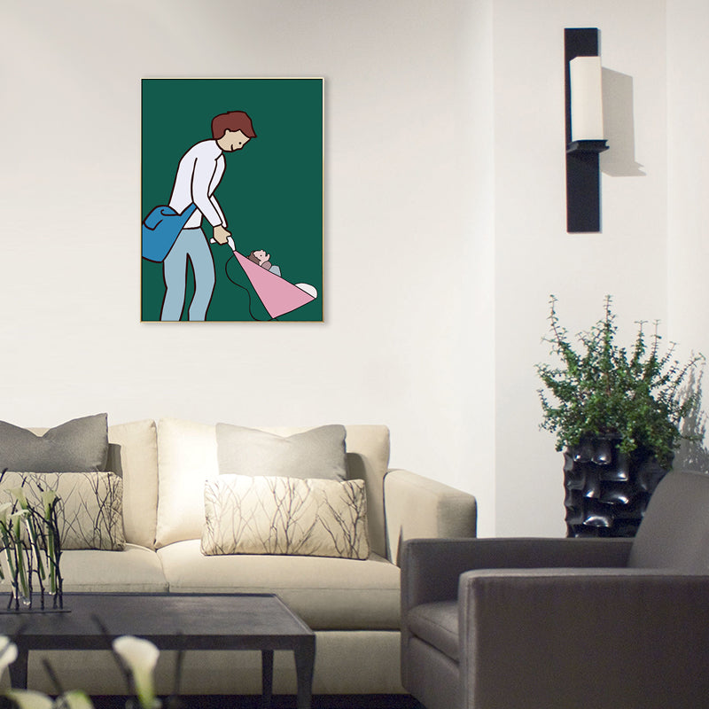 Mother with Her Baby Canvas Textured Childrens Art Nursery Wall Decor in Soft Color Green Clearhalo 'Art Gallery' 'Canvas Art' 'Kids' Arts' 1704453