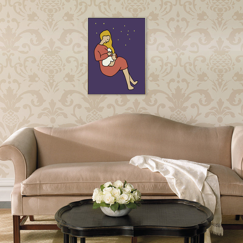 Mother with Her Baby Canvas Textured Childrens Art Nursery Wall Decor in Soft Color Purple Clearhalo 'Art Gallery' 'Canvas Art' 'Kids' Arts' 1704460