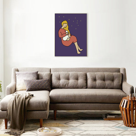 Mother with Her Baby Canvas Textured Childrens Art Nursery Wall Decor in Soft Color Clearhalo 'Art Gallery' 'Canvas Art' 'Kids' Arts' 1704461