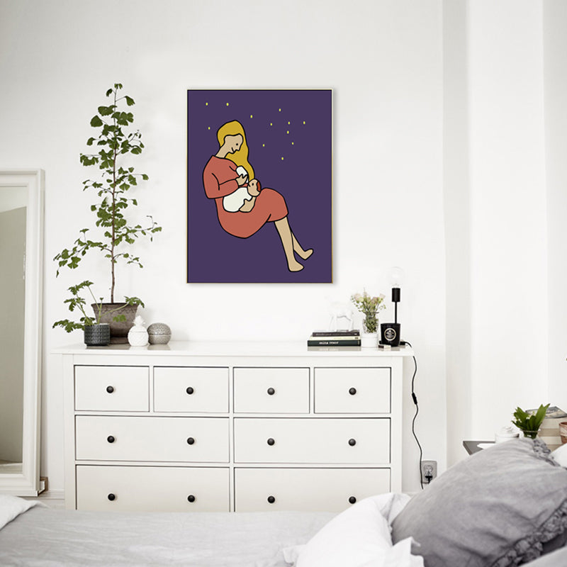 Mother with Her Baby Canvas Textured Childrens Art Nursery Wall Decor in Soft Color Clearhalo 'Art Gallery' 'Canvas Art' 'Kids' Arts' 1704462