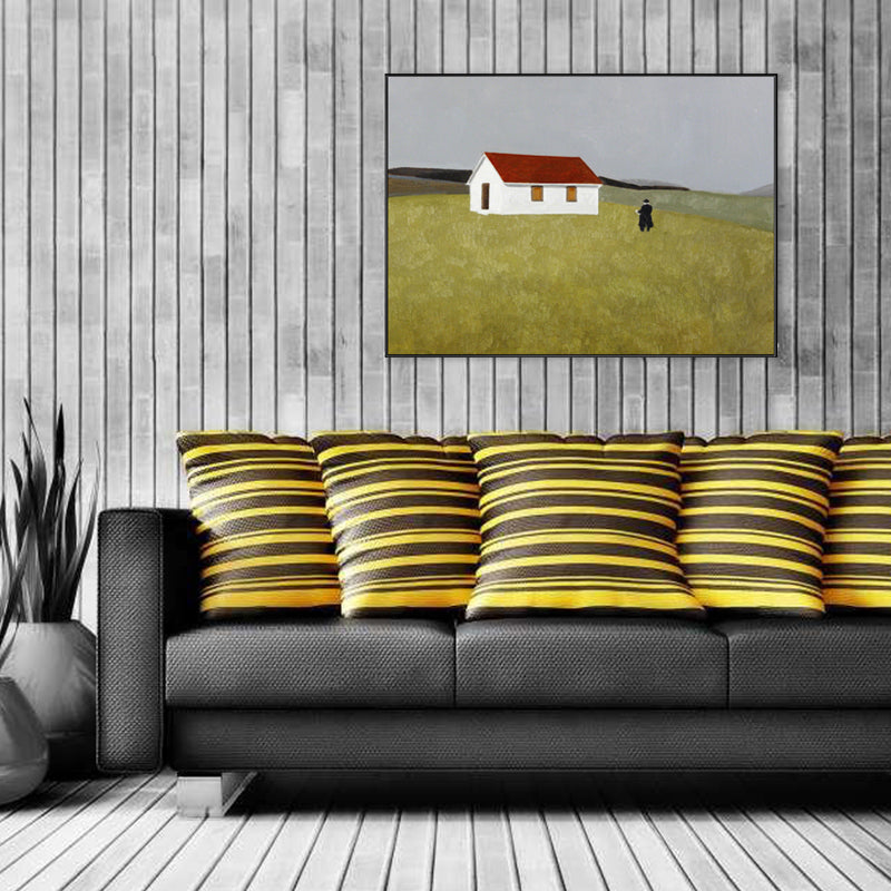 Soft Color Grassland Shelter Canvas Art Textured Farmhouse Living Room Wall Decor Clearhalo 'Art Gallery' 'Canvas Art' 'Country Art Gallery' 'French Country' 'Rustic' Arts' 1704476