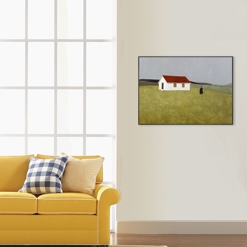 Soft Color Grassland Shelter Canvas Art Textured Farmhouse Living Room Wall Decor Clearhalo 'Art Gallery' 'Canvas Art' 'Country Art Gallery' 'French Country' 'Rustic' Arts' 1704477