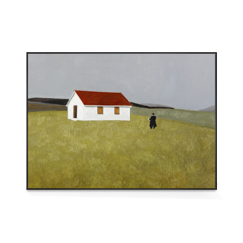 Soft Color Grassland Shelter Canvas Art Textured Farmhouse Living Room Wall Decor Clearhalo 'Art Gallery' 'Canvas Art' 'Country Art Gallery' 'French Country' 'Rustic' Arts' 1704478