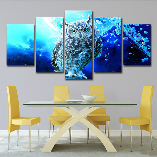 Multi-Piece Blue Wall Art Modern Owl and Night Scenery Canvas Print for Dining Room Blue Clearhalo 'Art Gallery' 'Canvas Art' 'Contemporary Art Gallery' 'Modern' Arts' 1704486