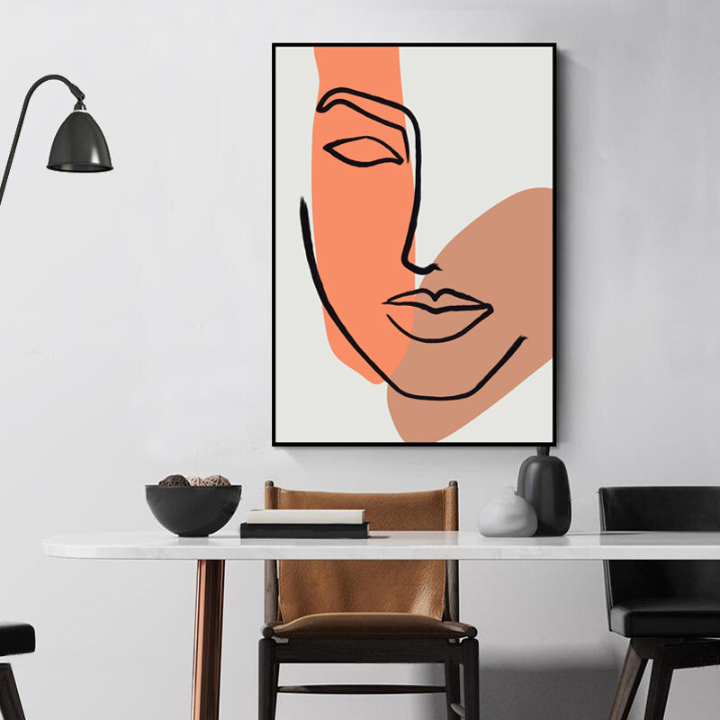 Textured Figure's Face Wall Decor Canvas Scandinavian Style Painting for Living Room Orange Clearhalo 'Arts' 'Canvas Art' 1704493