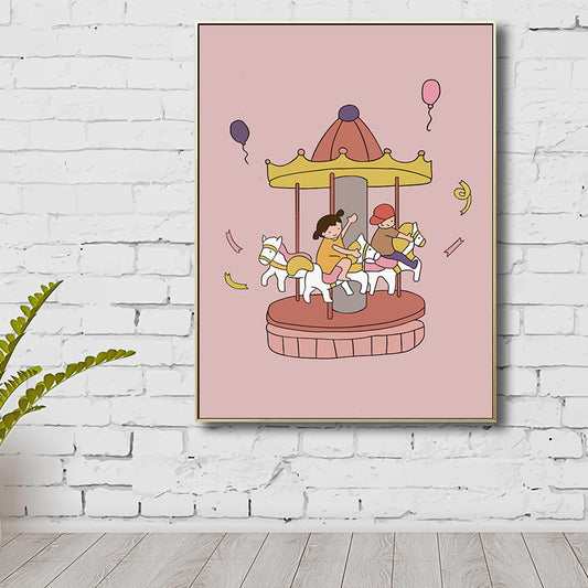 Family Moments Drawing Wall Art Pastel Canvas Print Wall Decor, Textured Surface Pink Clearhalo 'Art Gallery' 'Canvas Art' 'Kids' Arts' 1704500