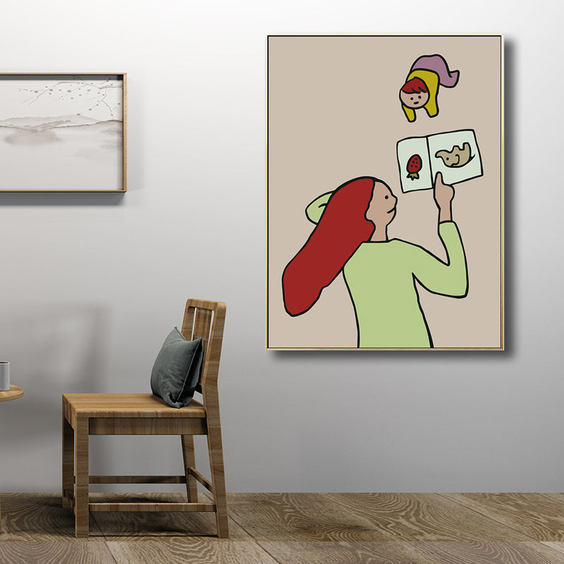 Family Moments Drawing Wall Art Pastel Canvas Print Wall Decor, Textured Surface Khaki Clearhalo 'Art Gallery' 'Canvas Art' 'Kids' Arts' 1704507