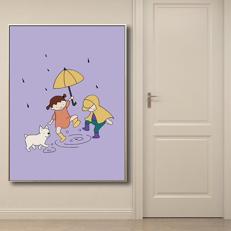 Family Moments Drawing Wall Art Pastel Canvas Print Wall Decor, Textured Surface Purple Clearhalo 'Art Gallery' 'Canvas Art' 'Kids' Arts' 1704511
