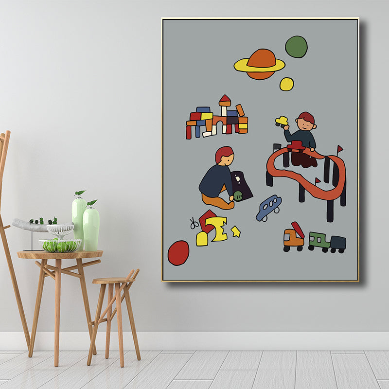 Family Moments Drawing Wall Art Pastel Canvas Print Wall Decor, Textured Surface Grey Clearhalo 'Art Gallery' 'Canvas Art' 'Kids' Arts' 1704515