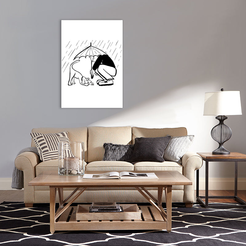 Man Playing with Dog Art Print Minimalist Canvas Wall Decor in Black-White for Bedroom Clearhalo 'Art Gallery' 'Canvas Art' 'Contemporary Art Gallery' 'Contemporary Art' 'Minimalism' 'Minimalist Art Gallery' 'Scandinavian' Arts' 1704520
