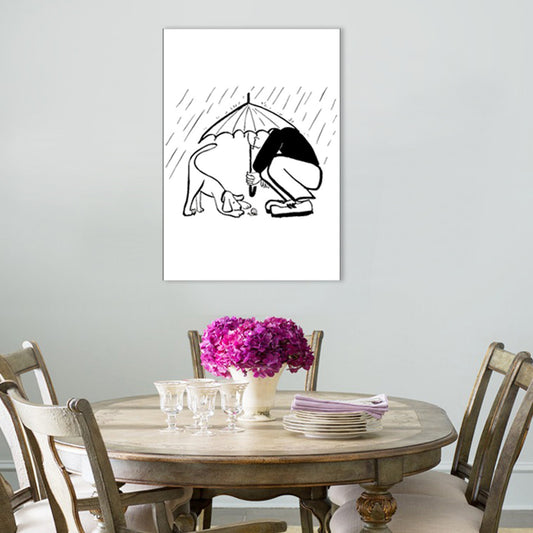 Man Playing with Dog Art Print Minimalist Canvas Wall Decor in Black-White for Bedroom Clearhalo 'Art Gallery' 'Canvas Art' 'Contemporary Art Gallery' 'Contemporary Art' 'Minimalism' 'Minimalist Art Gallery' 'Scandinavian' Arts' 1704521
