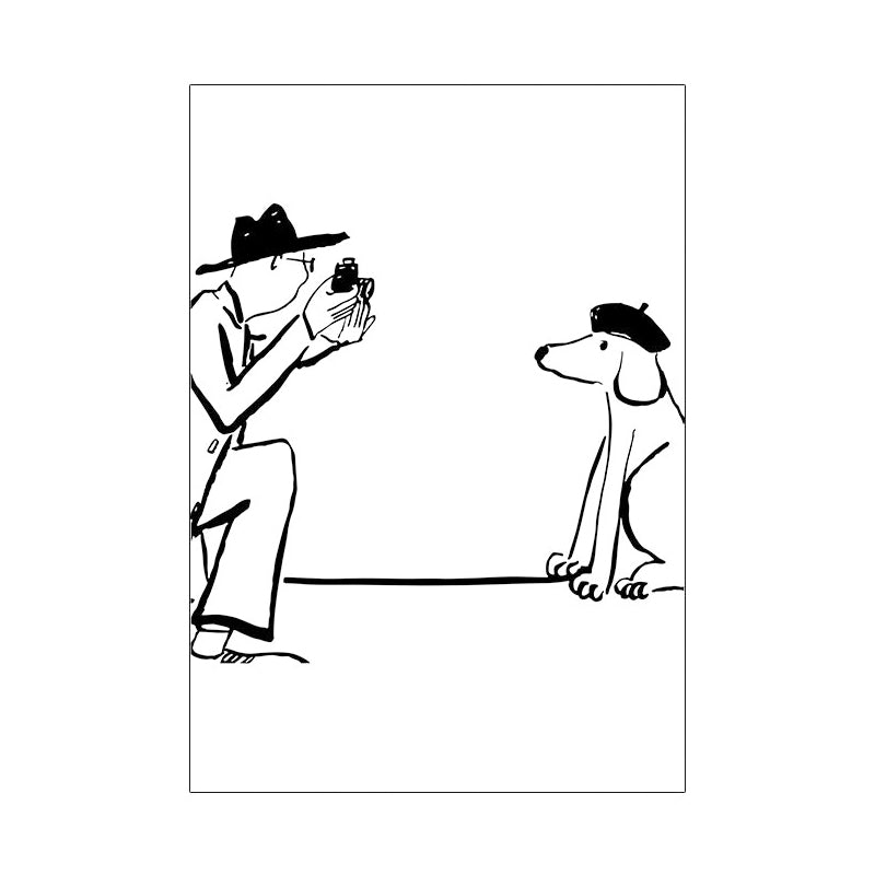 Man Playing with Dog Art Print Minimalist Canvas Wall Decor in Black-White for Bedroom Clearhalo 'Art Gallery' 'Canvas Art' 'Contemporary Art Gallery' 'Contemporary Art' 'Minimalism' 'Minimalist Art Gallery' 'Scandinavian' Arts' 1704529