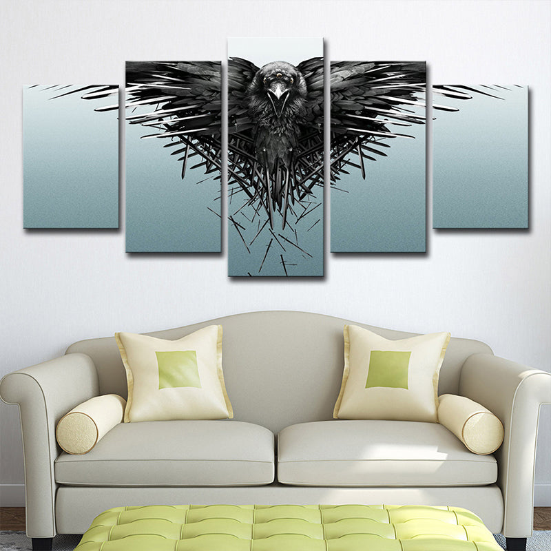 Black Eagle Canvas Wall Art Animal Kids Style Multi-Piece Wall Decor on Blue for Home Clearhalo 'Art Gallery' 'Canvas Art' 'Kids' Arts' 1704549
